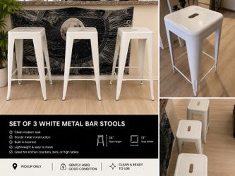 Set of 3 White Metal Bar Stools – Modern Counter Height