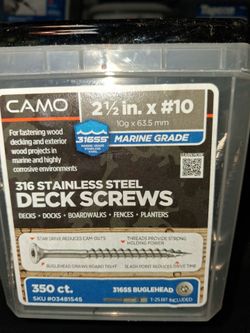 CAMO 316 2 1/2 " 10# Stainless Steel Deck Screws. 350 count marine grade