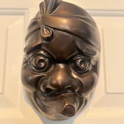 Japanese Iron Hyottoko Noh Mask 8” Kabuki Usobuki  Kroger Tengu Handcrafted