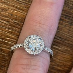 New 1.04 Carat Round Halo Diamond Engagement Ring 14k White Gold