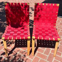 Mid-Century Modern Chairs w/Red Webbing Seat and Backrest