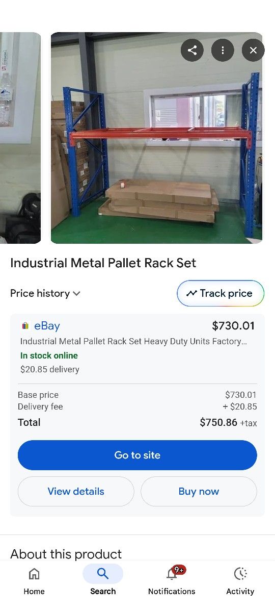 Pallet Rack With 2 Green Vertical Stand Bolt To Ground And 3 Metal Wire Shelves And 2 White Join Metal Rack Arms.  needs Hooks For Shelves