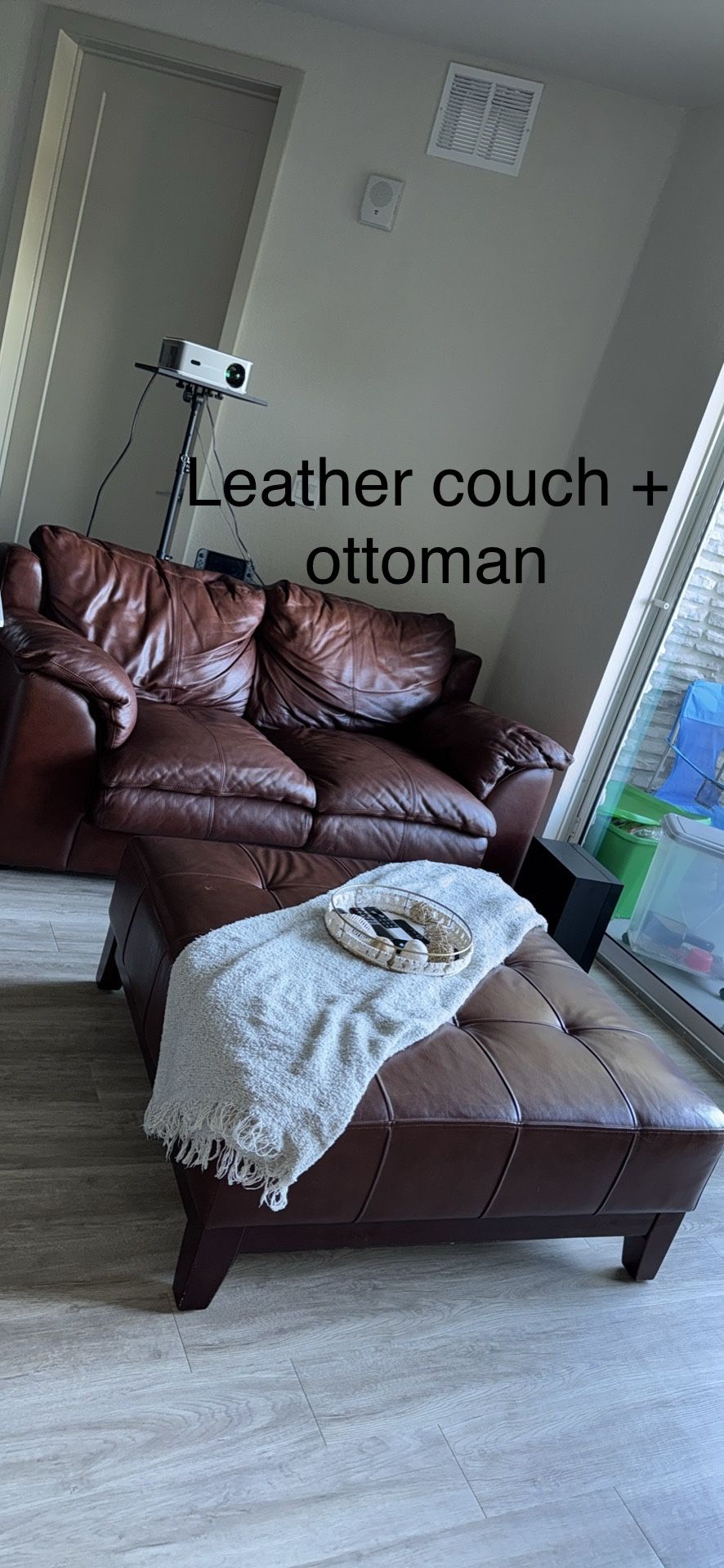Klaussner Brown Leather Sofa w/Ottoman
