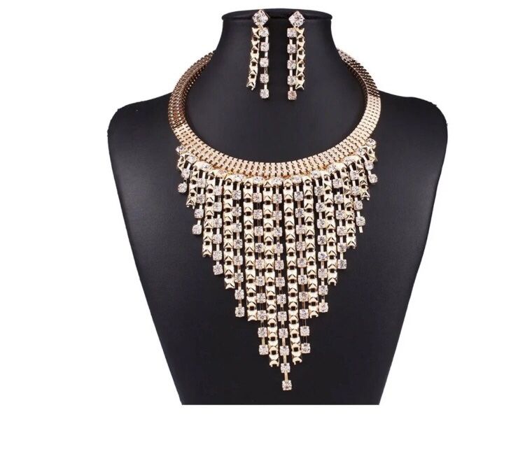 Crystal Tassel Gold Plated Set
