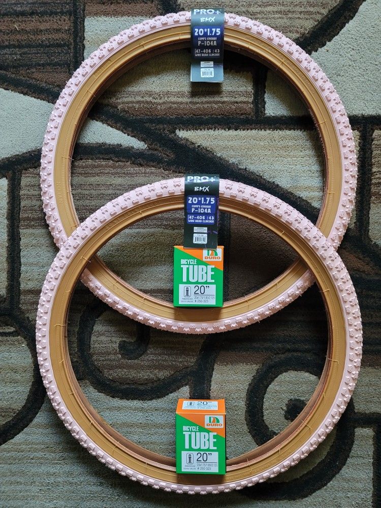 NEW Bicycle Bmx Bike Tires 20" Light Pink Gumwall Knobby Pattern 