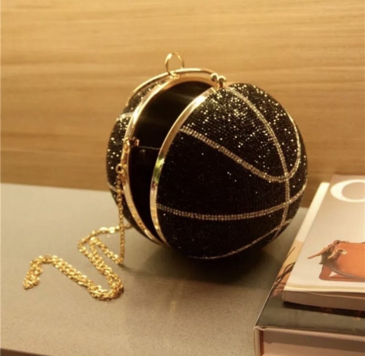 Black Swarovski Rhinestone Basketball Purse 7.48 Inch