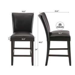 24" Faux Leather Counter Height Chair Set of 2 - Black
