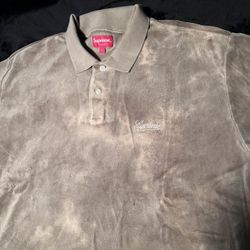 Supreme bleached velour l/s polo tan