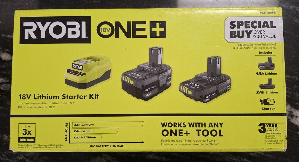 RYOBI 4Ah & 2Ah 18v Lithium Starter Kit