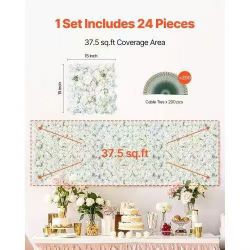 204# 3D Flower Wall Panel, 24 PCS 15 x 15 inch, Artificial Floral Wall Background Mesh Backing Mat,Seamless Design&Easy Installation for Wedding Valen