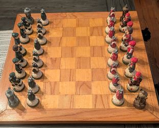Vintage Hand-Painted Golf Themed Chess Set with Wood Board - Complete
