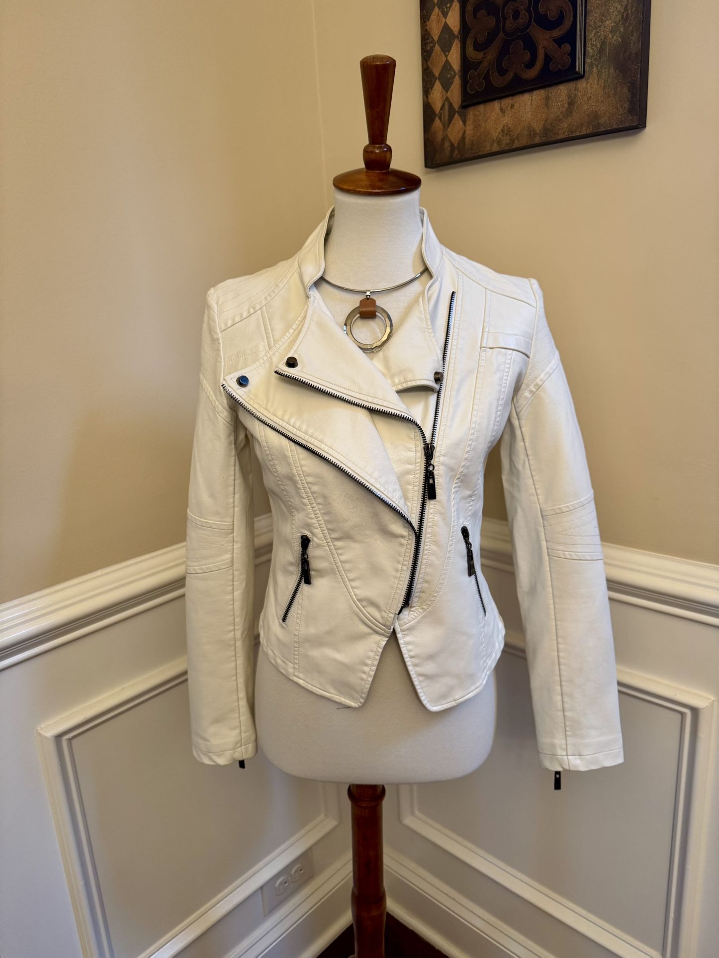 Nice White Faux Leather Jacket -Size s