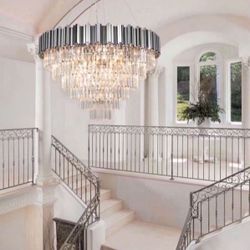 Chrome Luxury Crystal Chandelier Modern Crystal Chandelier Large 6 Tier 17 Light Hanging Ceiling Light Fixture Entryway Foyer Living Room 35.4"