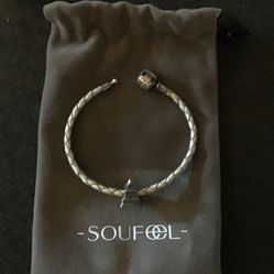 7 Inch Soufeel Woven Tan Leather Bracelet with Charm