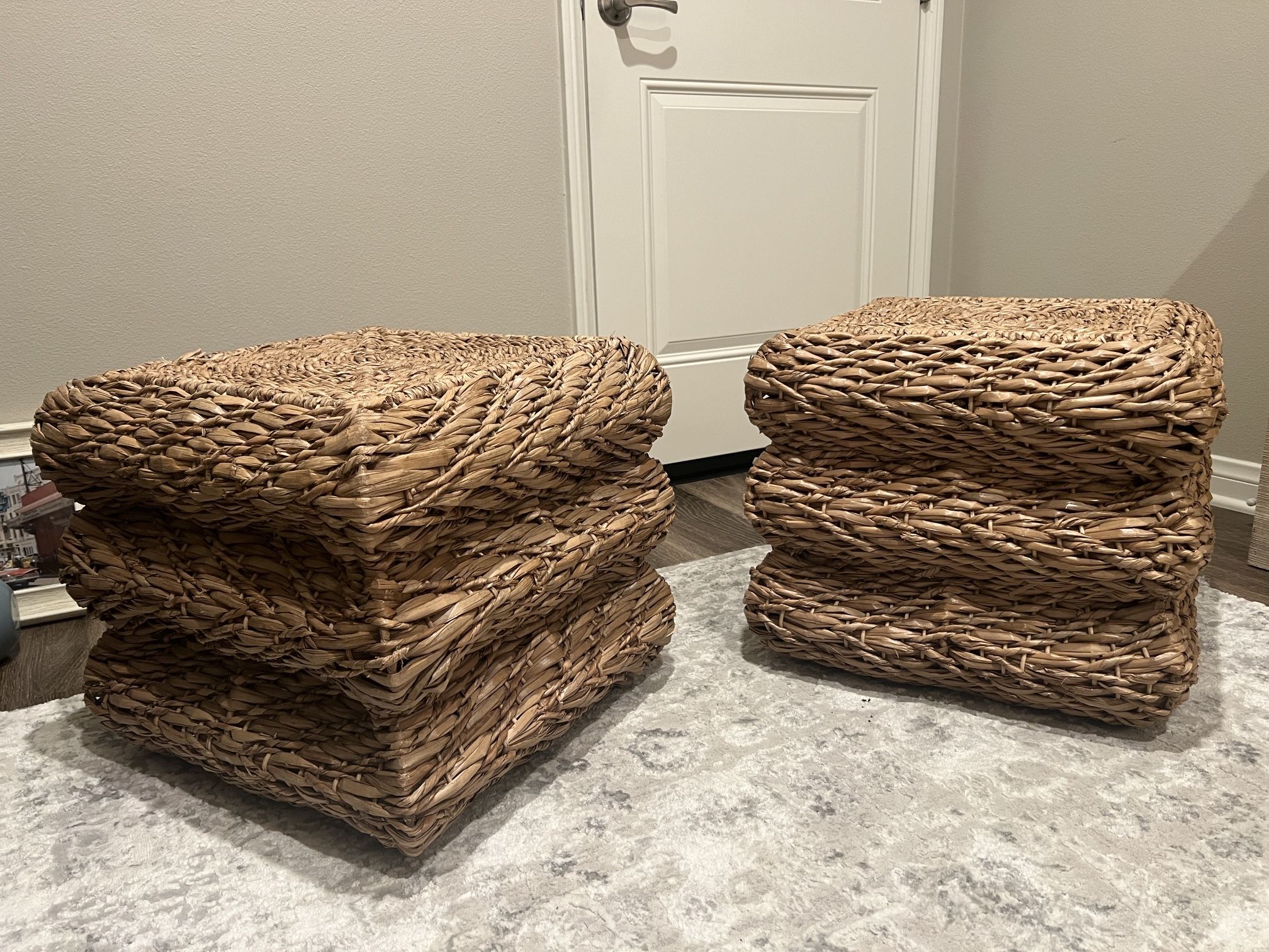 Pair Of Wicker Ottomans