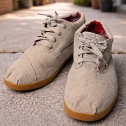 TOMS Mens Size 13 Canvas Lace Up Casual Shoes Beige Gum Sole Comfort