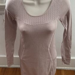 BCBG Maxazria Blush Pink Silk Blend Bodycon Mixed Knit Long Sleeve Mini Dress, size XS