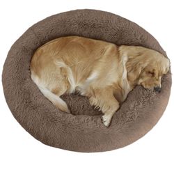39" inch Calming Dog Bed, Plush Anti-Anxiety Donut Dog Bed for Medium Large Dogs, Warming Cozy Soft Cute Round Washable, Marshmallow Cuddler Nest Pet 