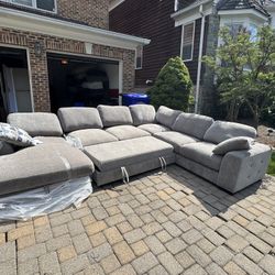 Ex-Display/New  4 Piece Chaise Sectional Sofa With Armless Pop-up Sleeper 