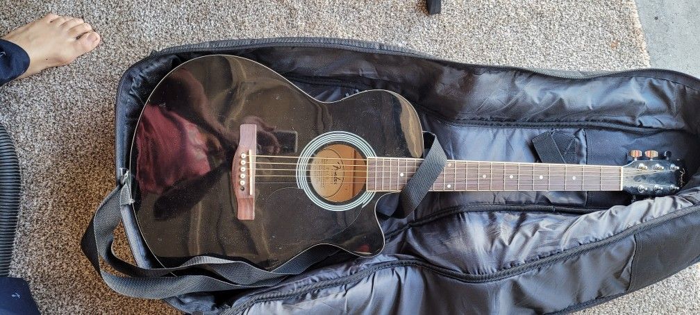 Jet Black Fender Acoustic Electric Guitar And Gig Bag
