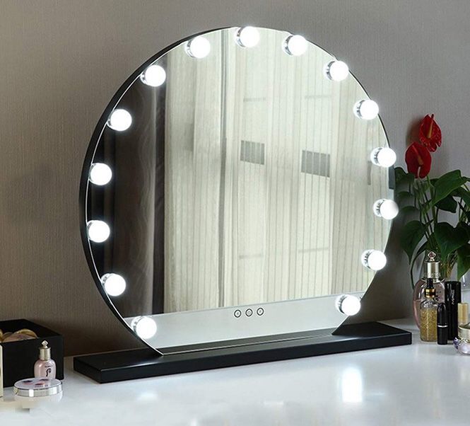 $140 NEW Round 24” Vanity Mirror w/ 15 Dimmable LED Light Bulbs Beauty Makeup (White or Black)