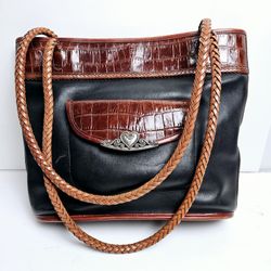 Vintage Brighton Brown Croc Embossed Trim Black Leather Purse. 