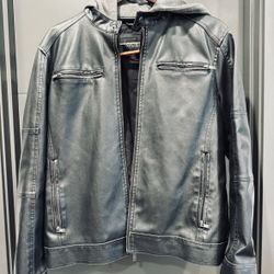 Men’s Leather Jacket Guess XL With Hoodie