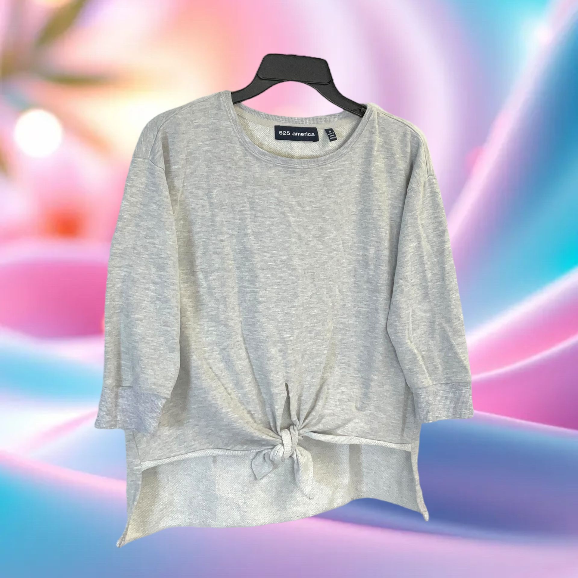 525 America Gray 3/4 Sleeve Tie Front Lightweight Sweats Top Women Small