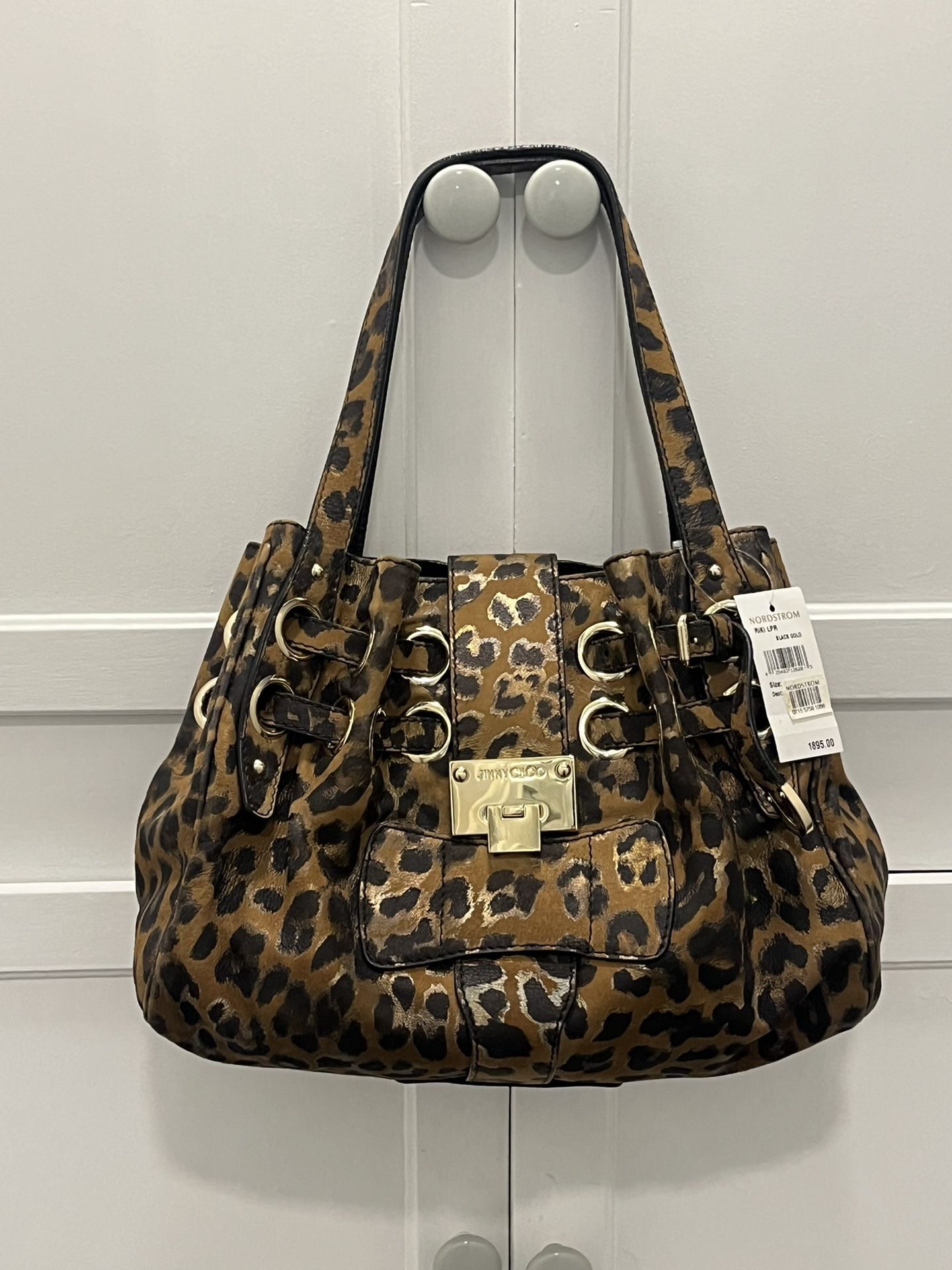 Jimmy Choo “RIKI” Leather Leopard Tote Bag NWT