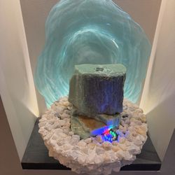 Hand-Carved Turquoise Quartzite Fountain with LED Glow & Handcrafted Marble Reservoir