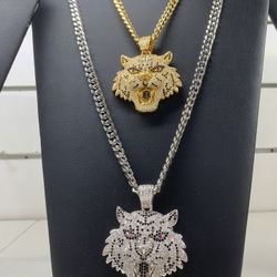 Tiger Pendant Gold Plated Or Silvet Plated Necklace Stainless Steel 