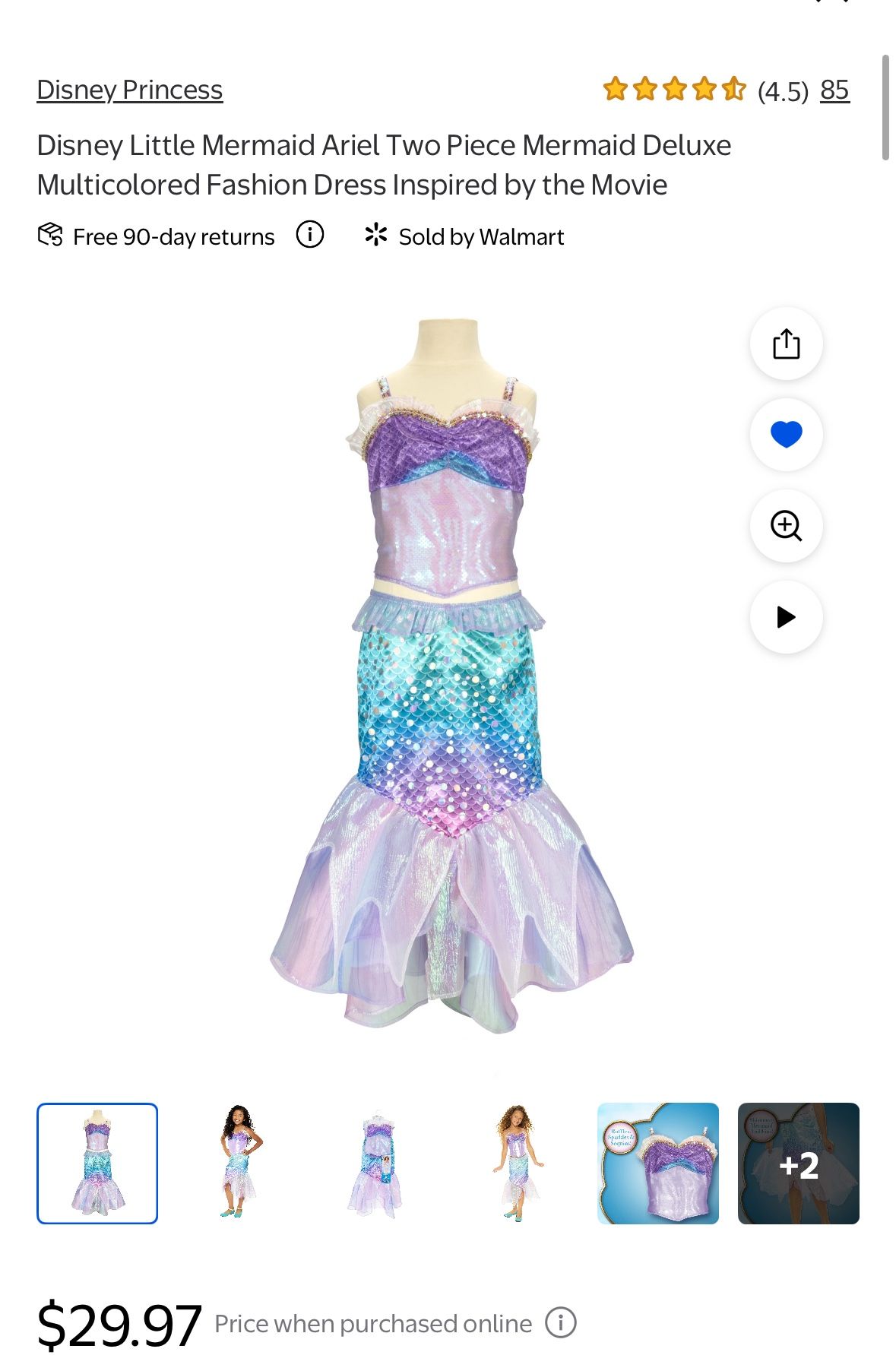 Disney The Little Mermaid Ariel's 2 Piece Mermaid Halloween Costume