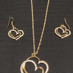 Women’s 14 Kt  Gold Plated Rhinestone Necklace & Earrings Set 22” 