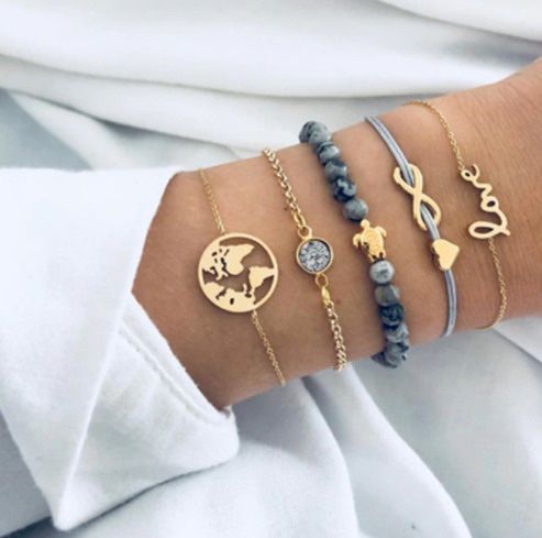 5pcs/sets gold Crystal Stone Tassel Anklets Bracelets for Women