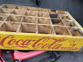 Coca Cola Rounded Corner Yellow Wooden Glass Bottle Crate