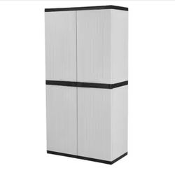 HDX Premium One 35 in. W x 71.7 in. x 18.5 in. D 4-Shelf Resin Freestanding Cabinet in Grey