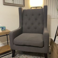 Grey, High-Back Upholstered Chair