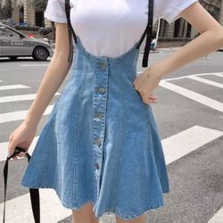 Denim overall skirt womens blue button bottom
