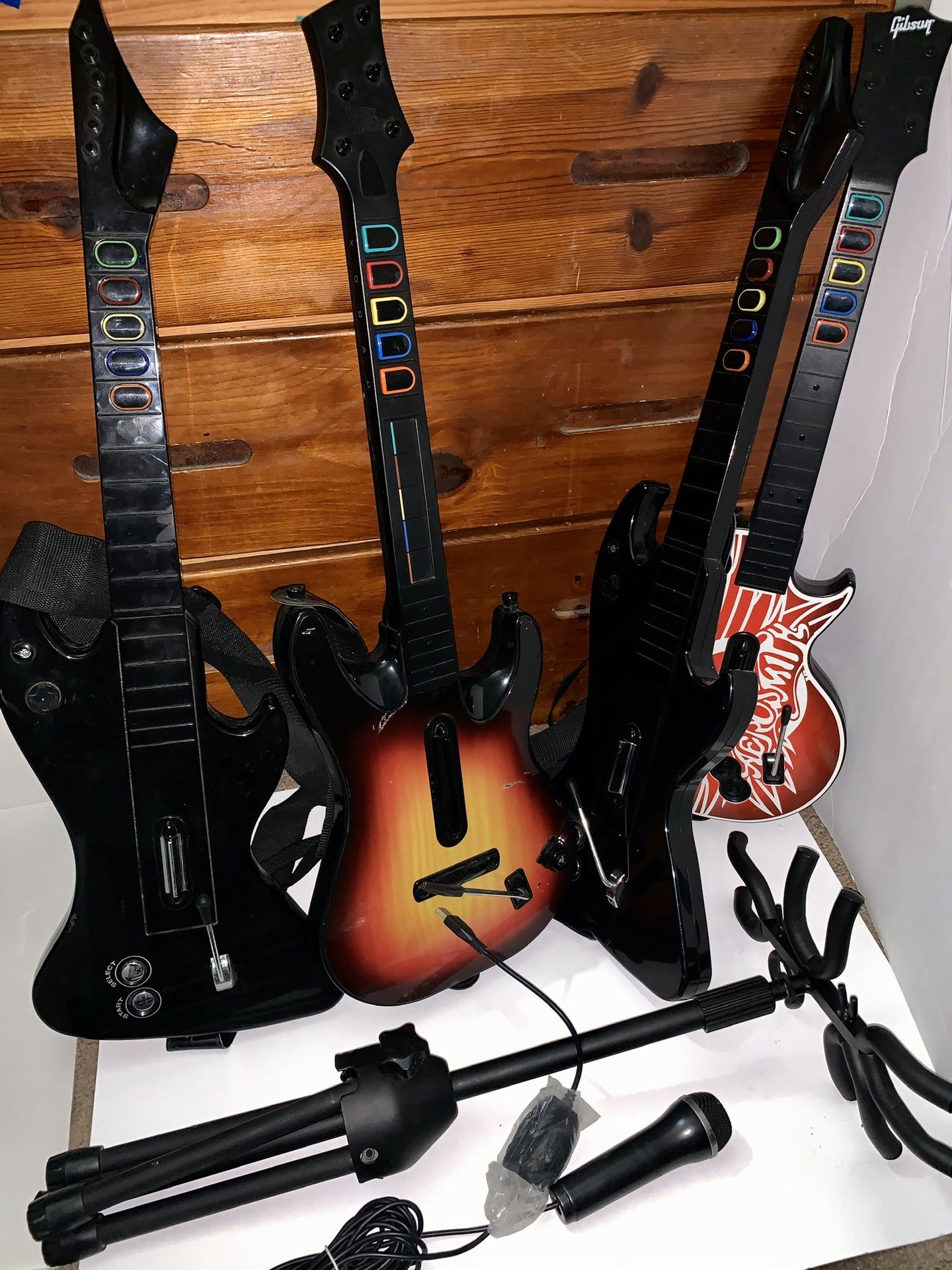 Guitar hero ps3 ps4 lot guitars mic lot for Sale in Los Angeles, CA