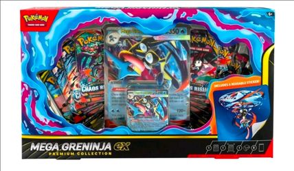 Pokémon Mega Greninja EX Premium Collection Box and slacking and tyranite tins bundle