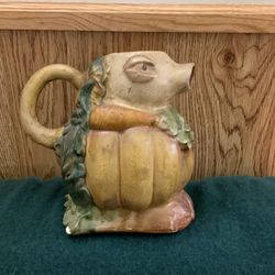Vintage Majolica Pig in Pumpkin Ceramic Pitcher