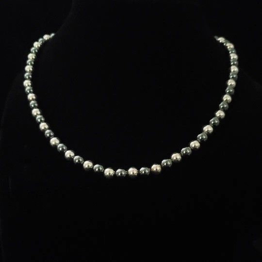 15.5"-18" adj. Solid Sterling Silver Bead & Hematite Bead Necklace. NWOT!