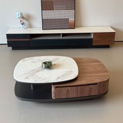 Modern Walnut Coffee Table With Rotating Tabletop And Drawers 