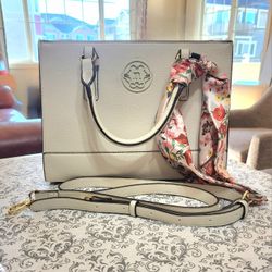 Nanette Lapore White Leather Handbag with Floral Scarf