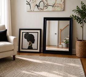 Beautiful framed wall, art, and large mirror duo