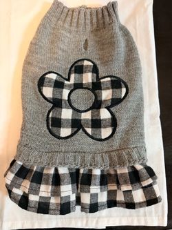 SMALL: Pet Posse Gray Floral Sweater Dog Dress