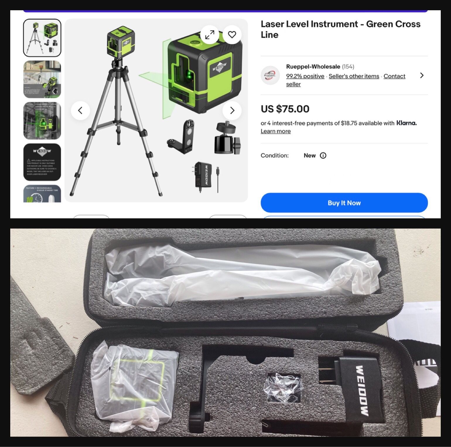 Tool Sale! Laser Level - Green Cross Line, Rechargeable, Tripod & Case - Nivel láser de línea cruzada verde, recargable, con trípode y estuche