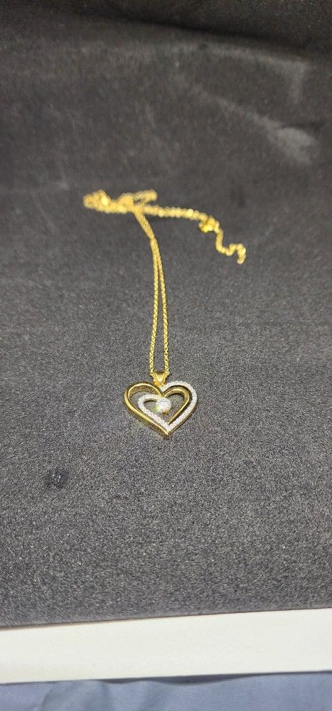 Gold Heart Necklace Diamond Center