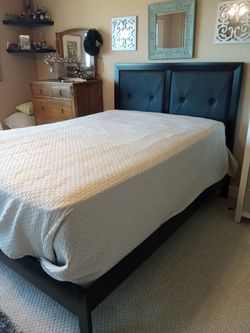 FULL SIZE WOODEN UPHOLSTERED BED FRAME, MATTRESS NOT INCLUDED