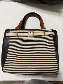 Kate Spade New York Stripe Canvas Leather Small Satchel Crossbody Black White
